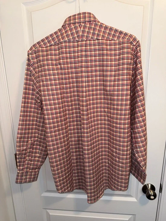 Lands' End Men’s Red and Blue Plaid Button-Down Oxford Shirt - 100% Cotton - Picture 5 of 8